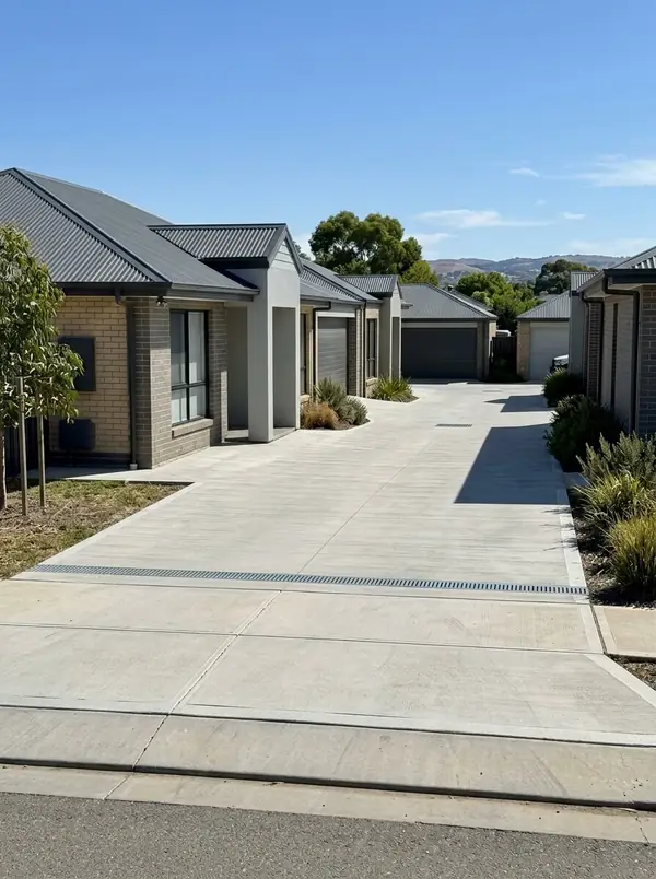 Shared concrete driveway between new townhouses, Mawson Lakes