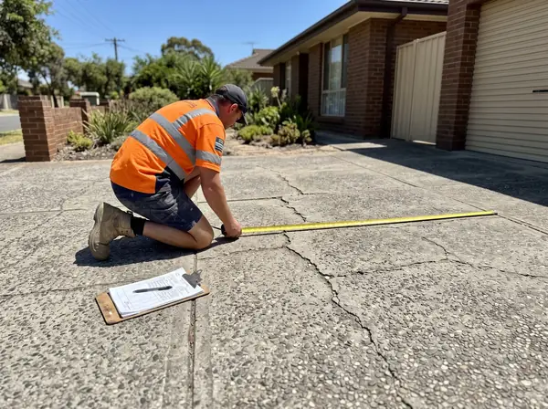 A concreter measuring up an old driveway for a quote