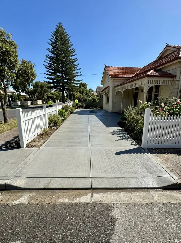 New broom-finished driveway at a 1920s bungalow, Glenelg East