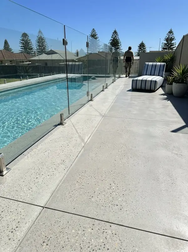 Honed concrete pool deck beside a plunge pool, Glenelg