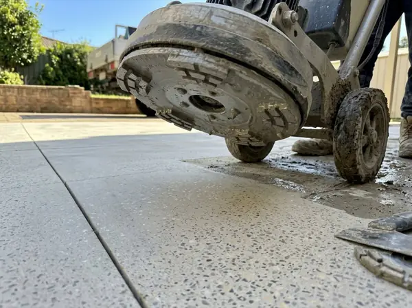 Diamond grinding pads on a half-ground outdoor slab