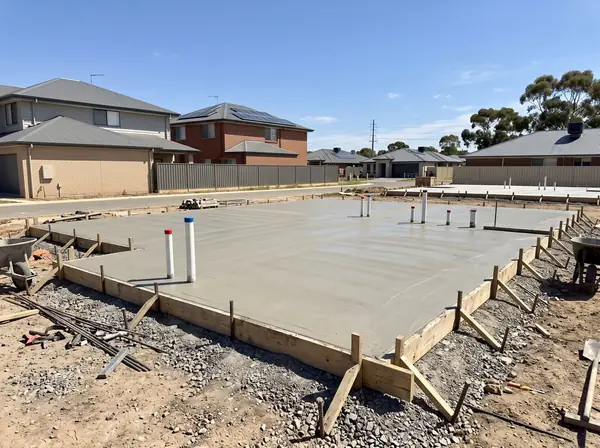 Freshly poured house slab on a new block in Adelaide
